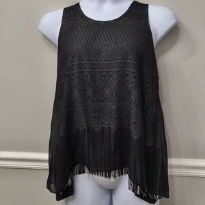 Lola & Sophia 100% Silk Fringe Tank Tops Black Sz MediumFairy Goth Dark Academia
